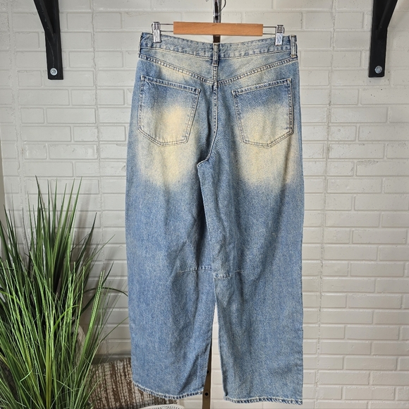 SONG Wide Leg High Rise Blue Muddy Wash Baggy Jeans Size 11 Or 30 - Picture 4 of 9